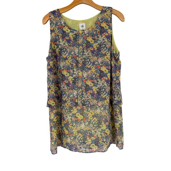 CABI Positano Sleeveless Floral Top tunic size medium yellow blue womens - Picture 2 of 5